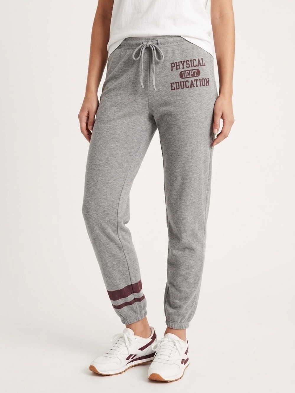 CHASER Vintage Style Physical Ed. Graphic Jogger Sweatpants Gray Size Small